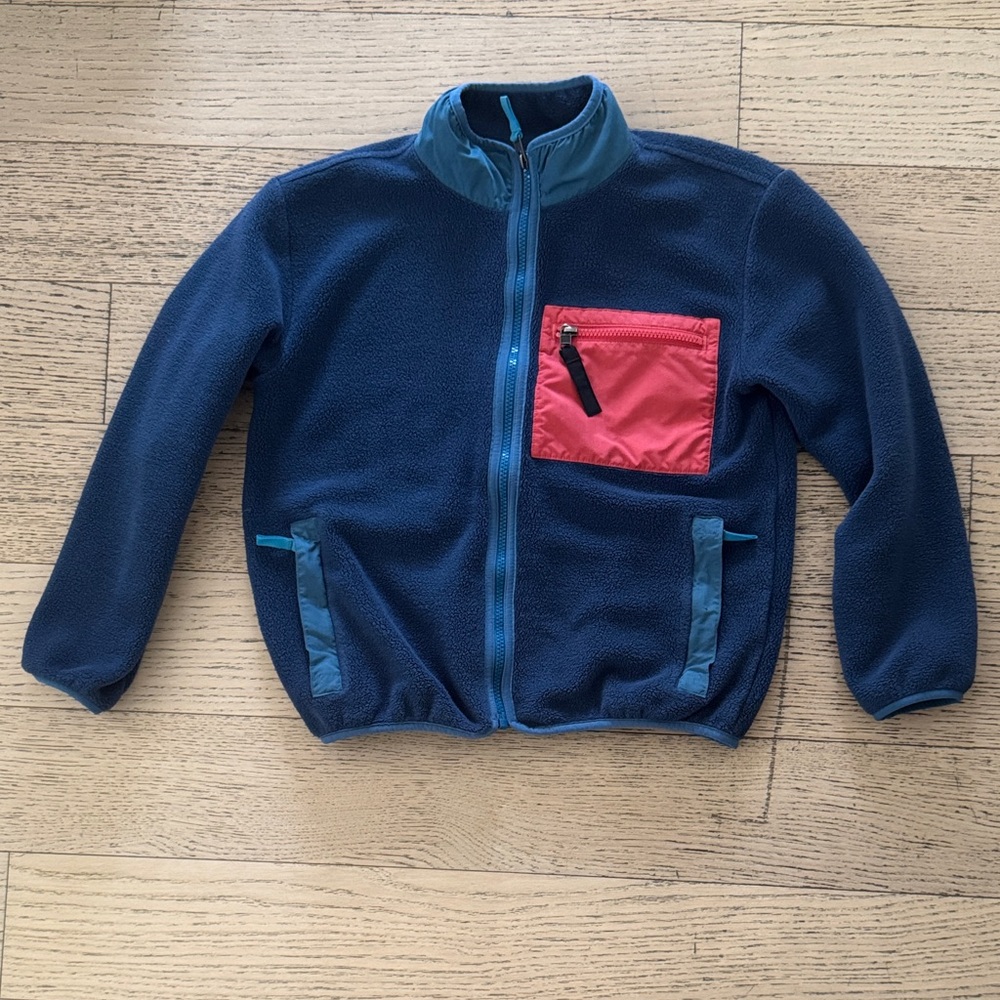 PATAGONIA Kids “Synchilla” Fleece Zip Jacket, Blue & Orange, size Large (12)